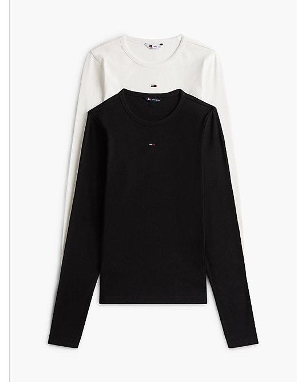 Tommy Hilfiger Black 2 Pack Slim Ribbed Long Sleeve T-Shirts