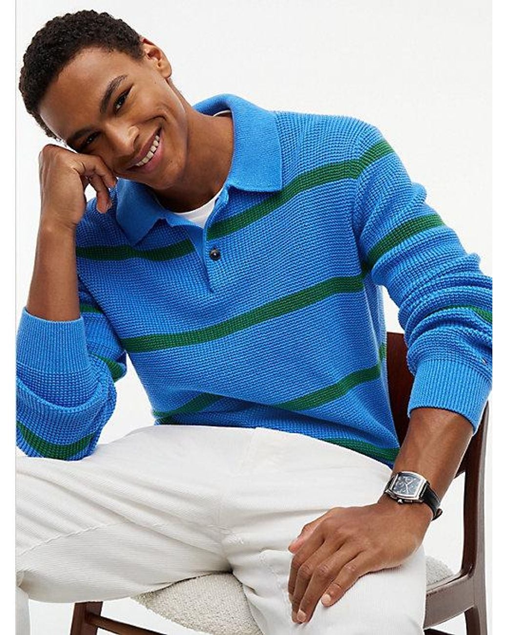 Tommy Hilfiger Blue Waffle Knit Relaxed Rugby Jumper for men