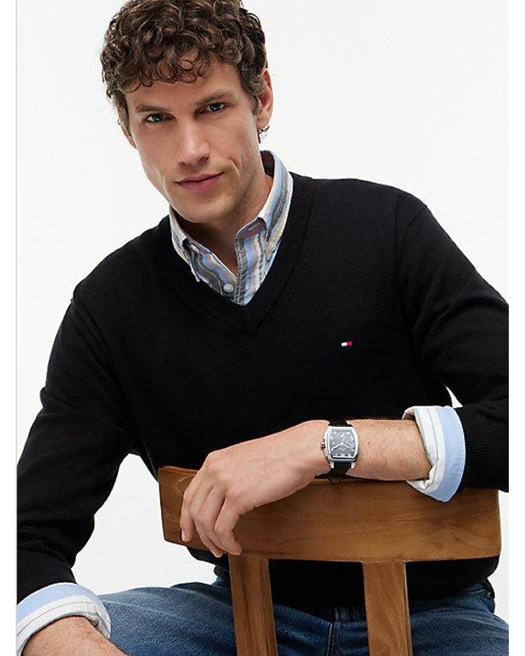 Tommy Hilfiger Black V Neck Jumper With Cashmere for men