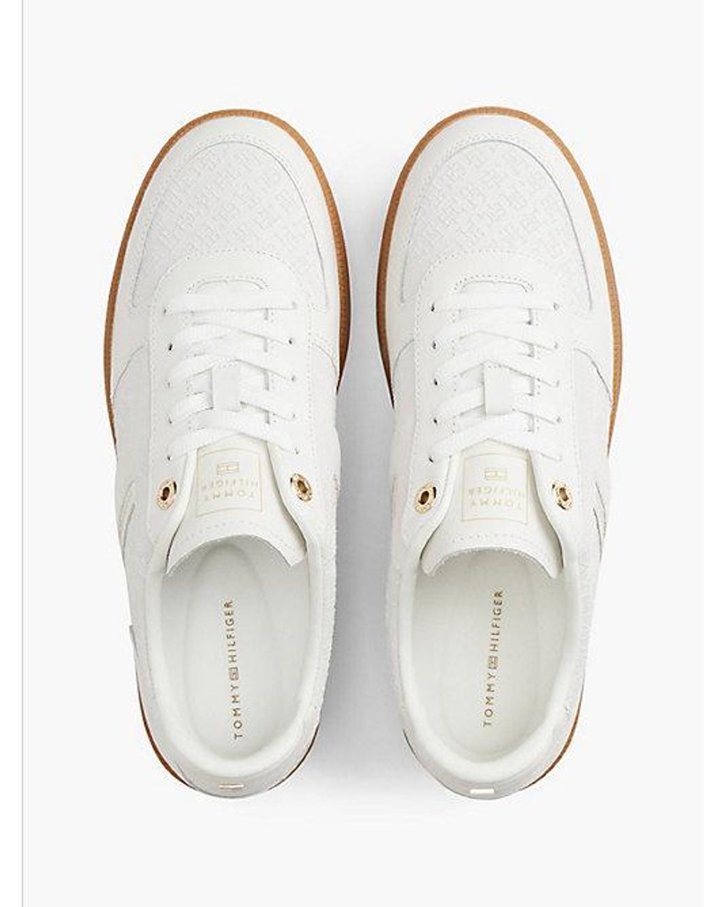 Tommy Hilfiger White Th Tribeca Leather Embossed Monogram Trainers