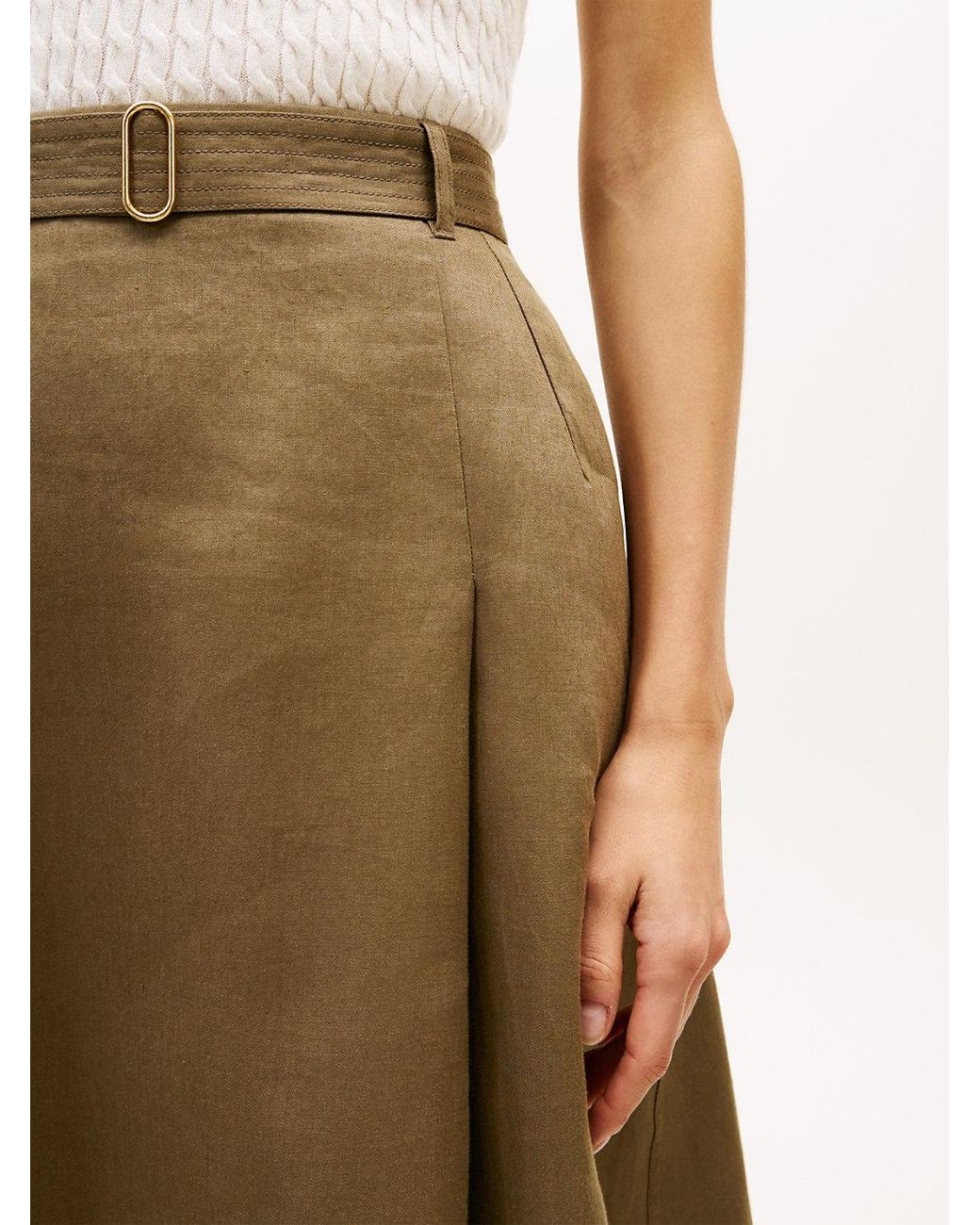 Jupe Midi Évasée Utilitaire En Pur Lin Tommy Hilfiger en coloris Natural