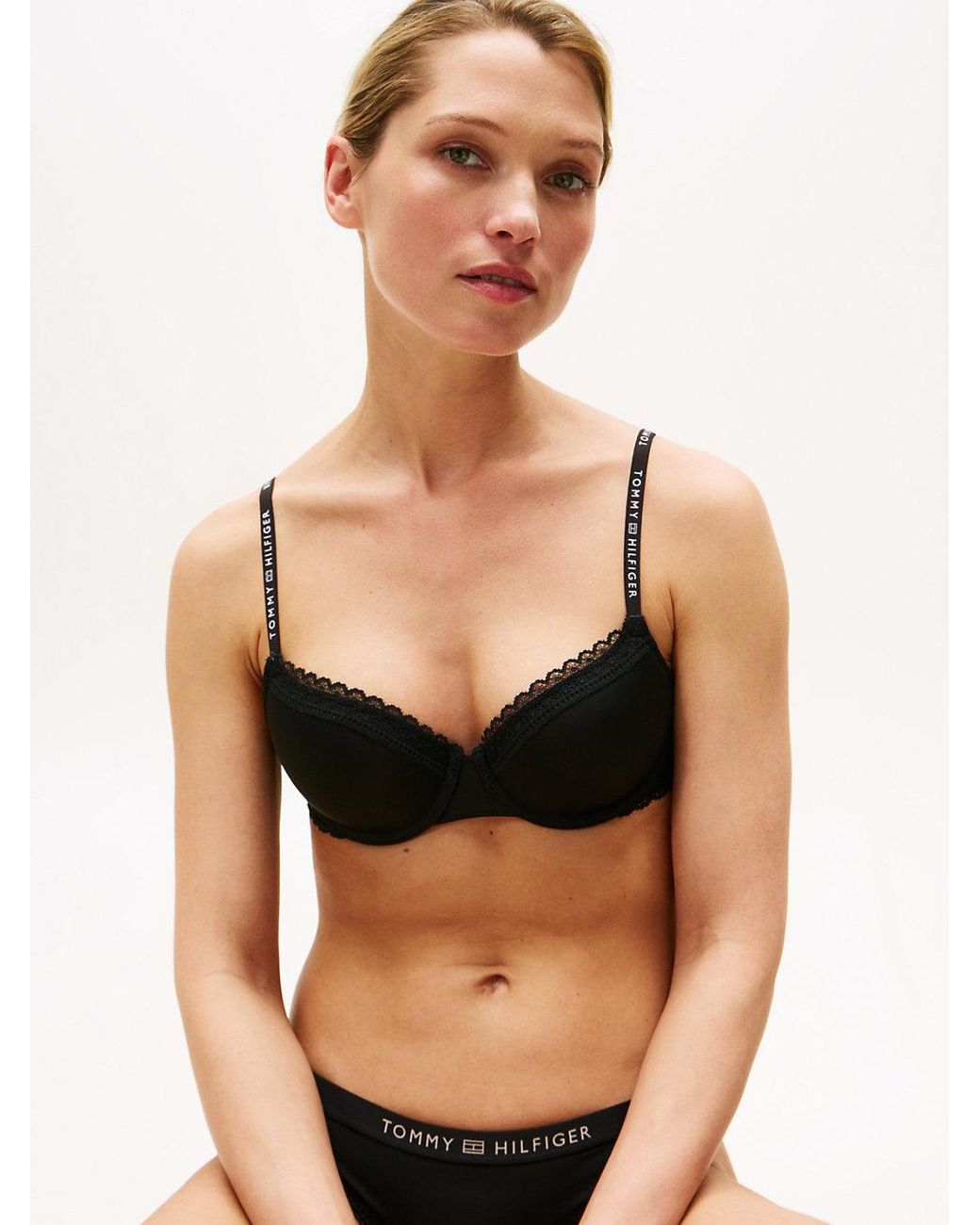Tommy Hilfiger Black Tonal Lace Demi-cup Bra