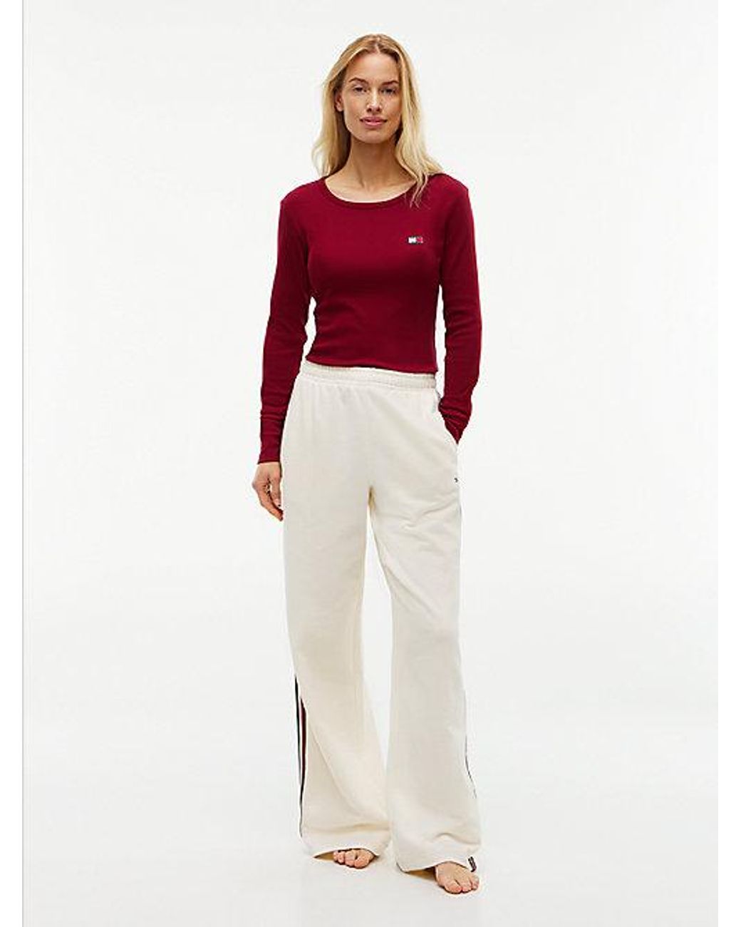 Tommy Hilfiger Red Heritage Ribbed Long Sleeve Lounge T-Shirt