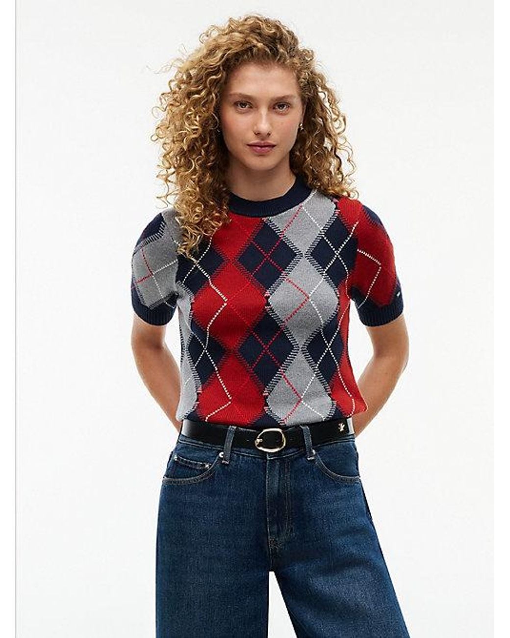 Tommy Hilfiger Red Argyle Short Sleeve Jumper