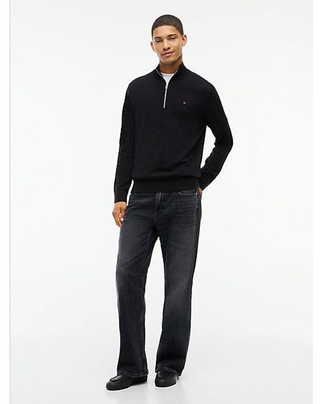 Tommy Hilfiger Black Tommy Jeans Tommy Flag Lightweight Slim Quarter Zip Jumper for men