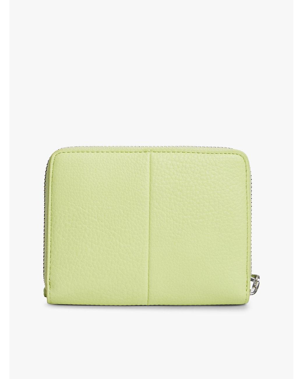 Tommy Hilfiger Green Wrist Strap Metal Logo Zip-Around Wallet