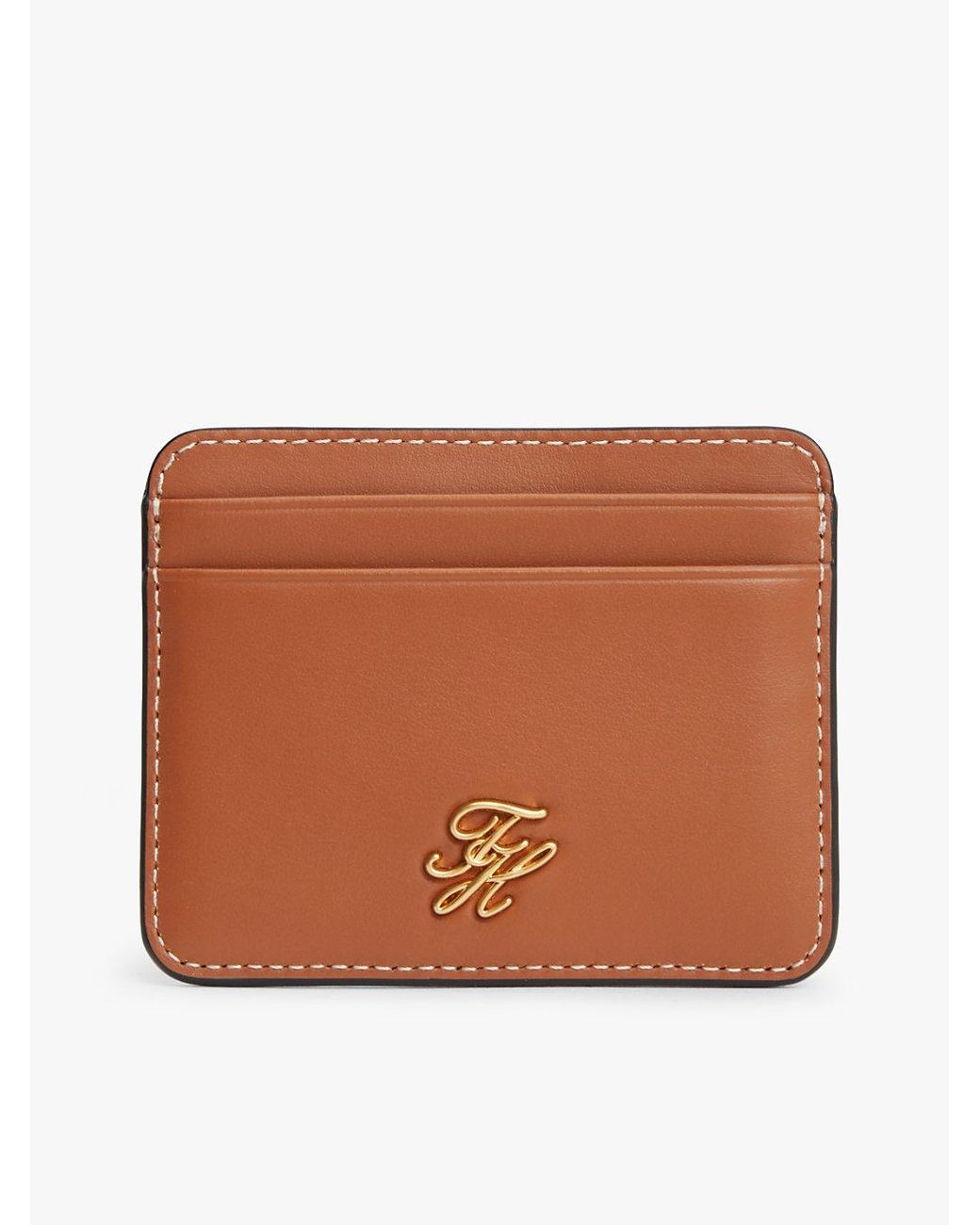 Tommy Hilfiger Brown Logo Plaque Leather Card Holder
