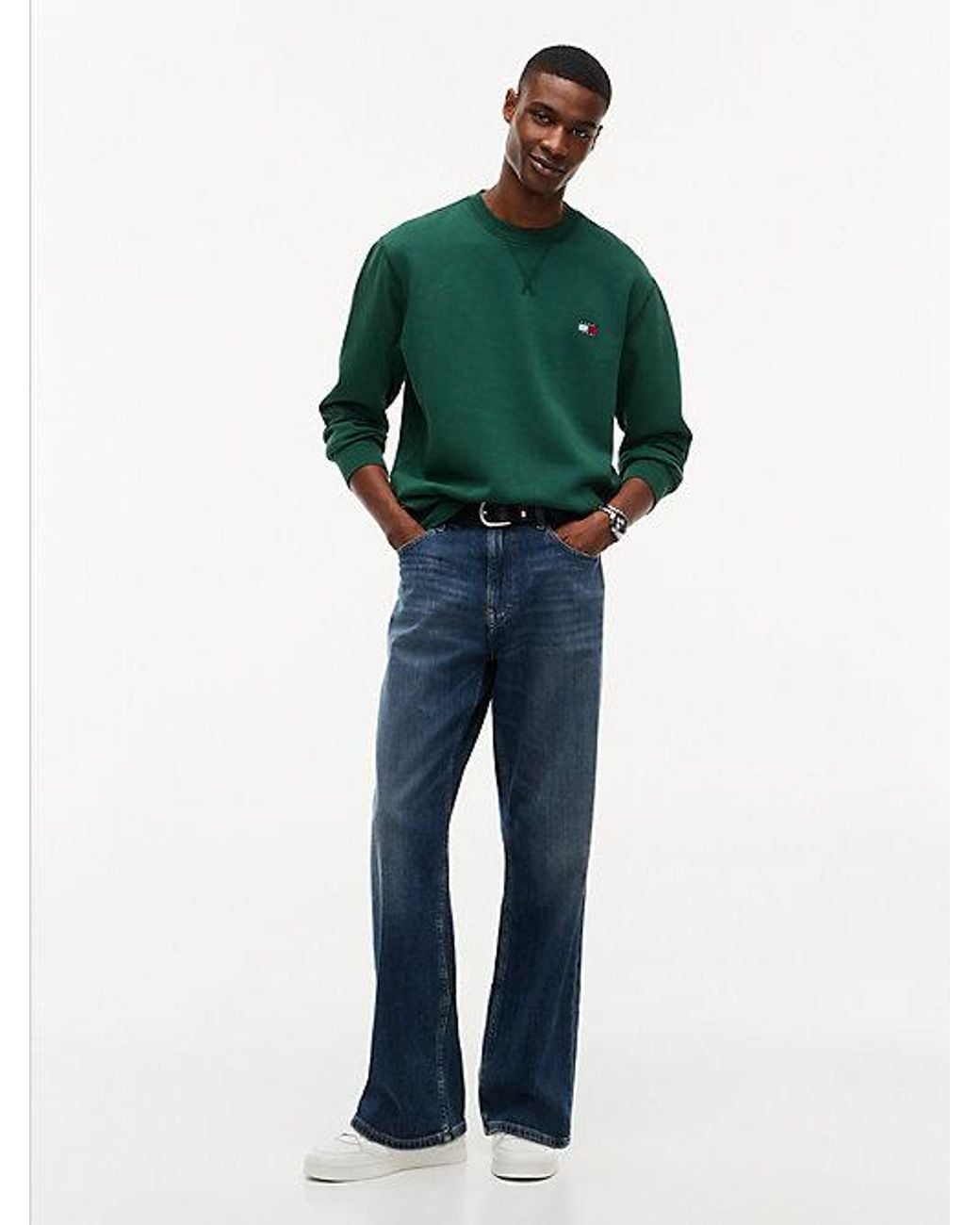 Tommy Hilfiger Green Tommy Jeans Badge Fleece Crew Neck Sweatshirt for men