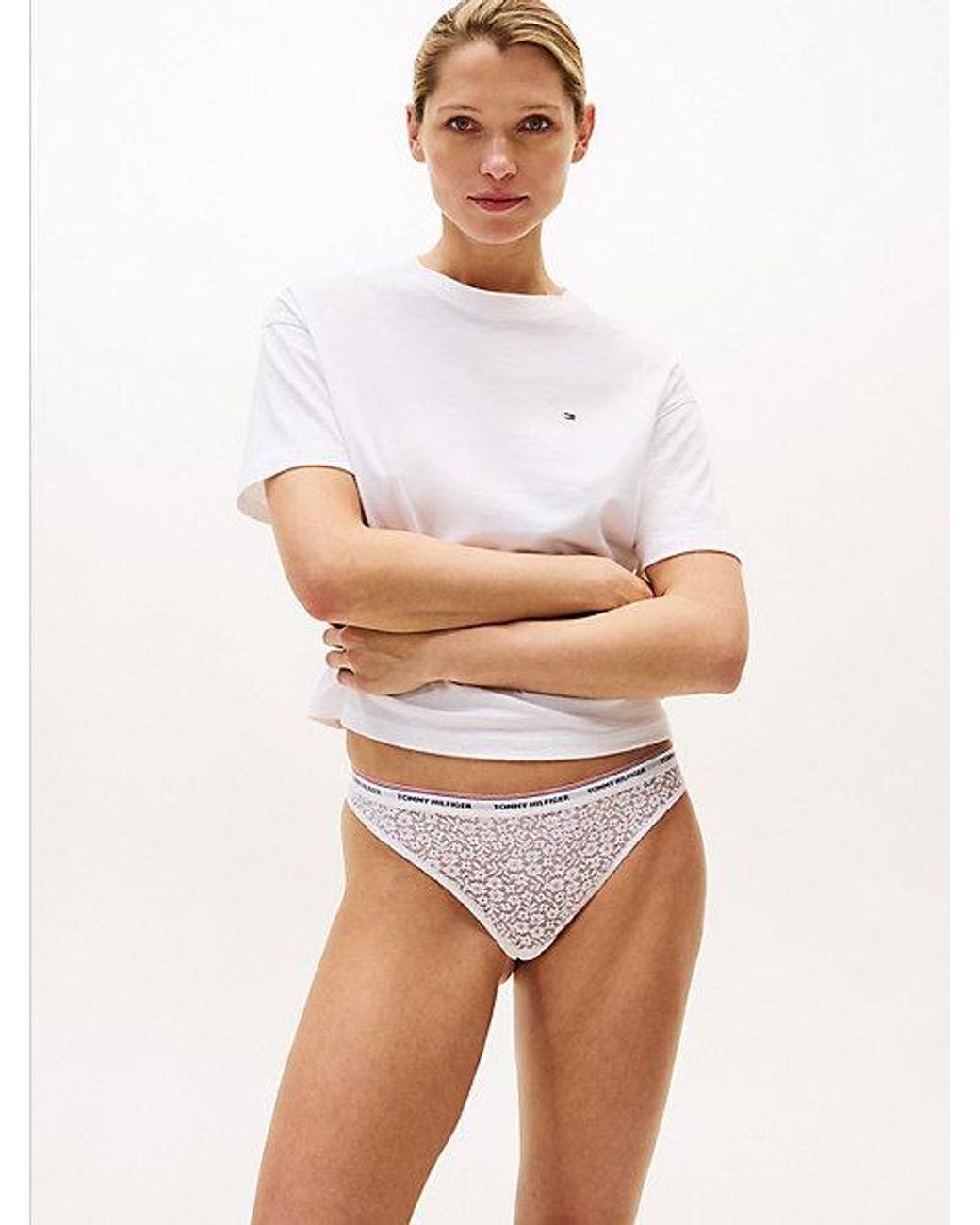 Tommy Hilfiger White 3 Pack Premium Essential Floral Lace Thongs
