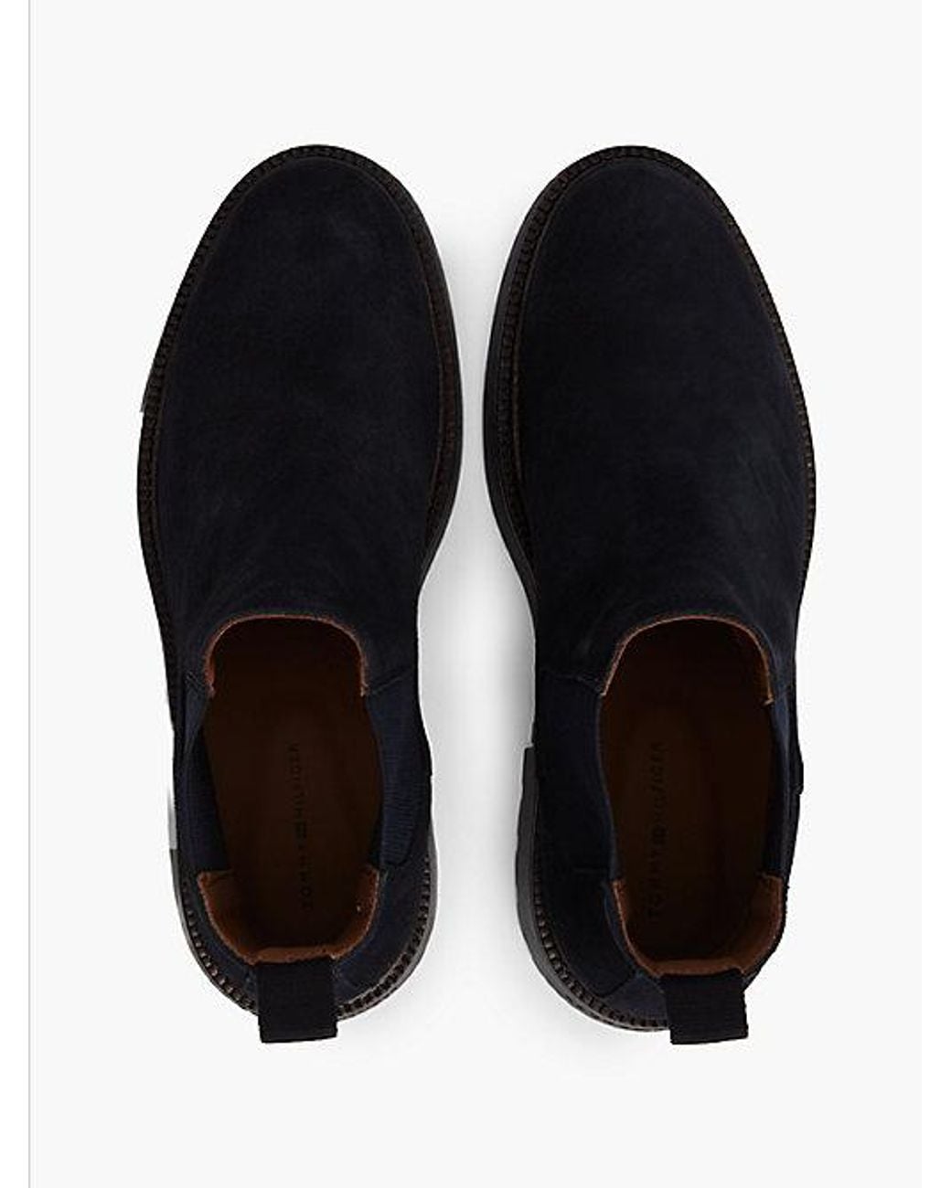 Tommy Hilfiger Black Suede Embossed Cleat Chelsea Boots for men