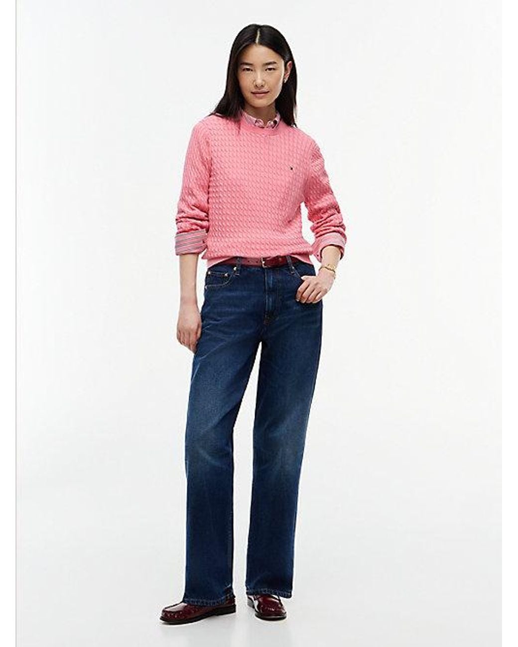 Tommy Hilfiger Red Fine Cable Knit Slim Jumper