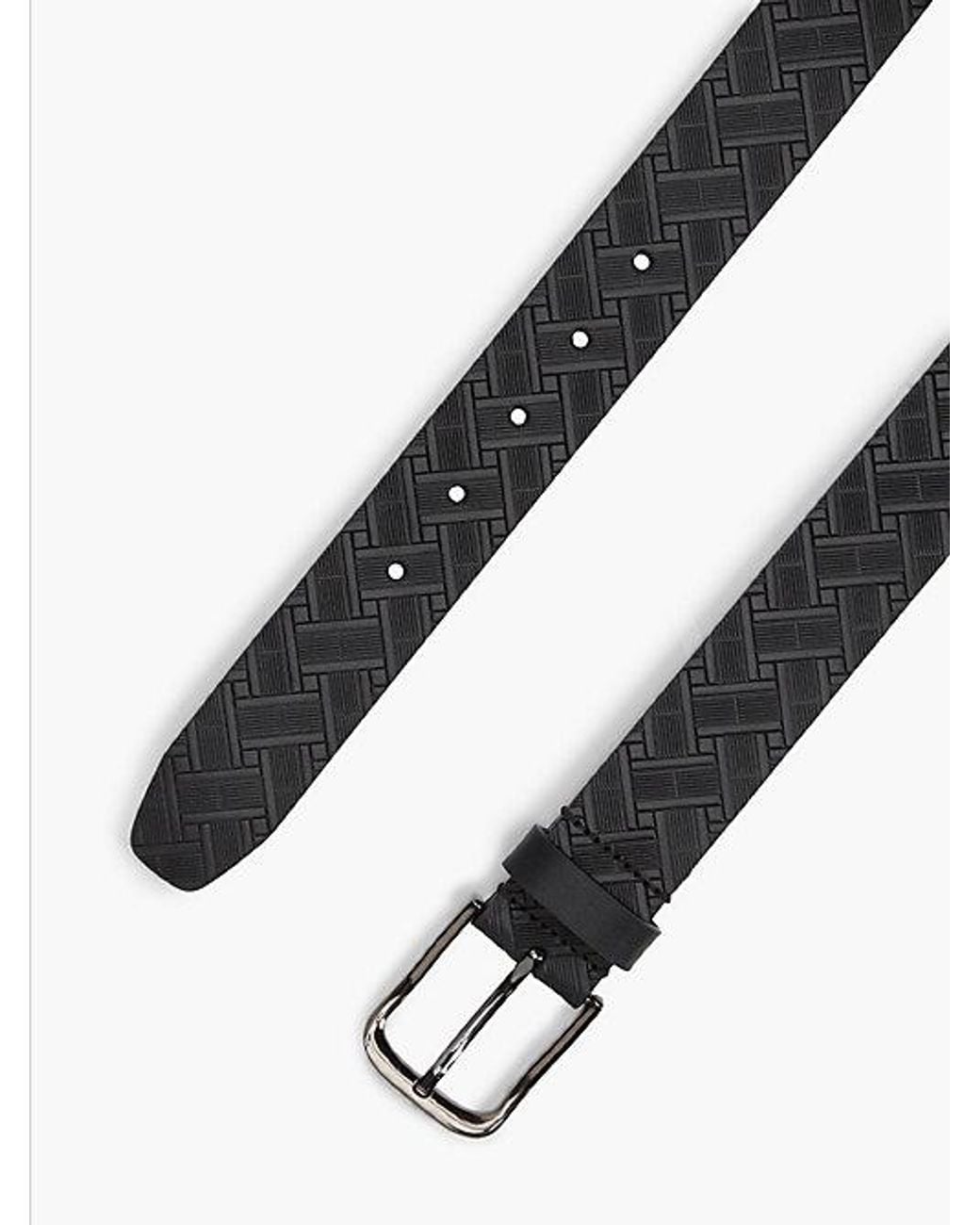 Tommy Hilfiger Black Flag Embossed Square Buckle Leather Belt for men