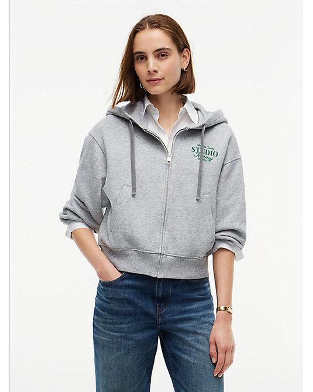Tommy Hilfiger Gray Logo Zip Thru Oversized Hoody