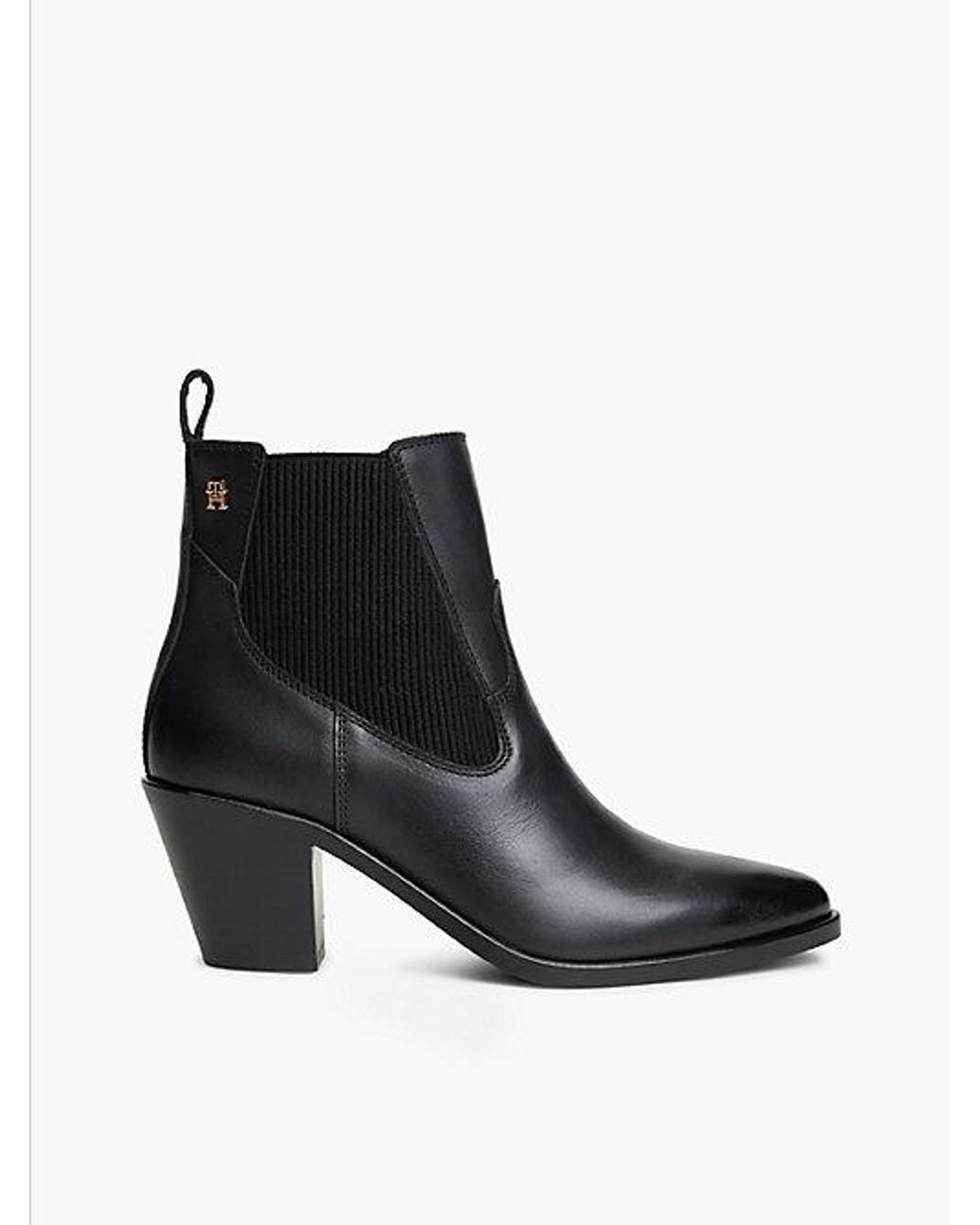 Tommy Hilfiger Black Leather Western Chelsea Boots