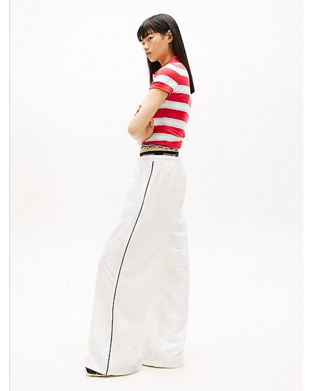 Tommy Hilfiger White Repeat Logo Tape Wide Leg Joggers