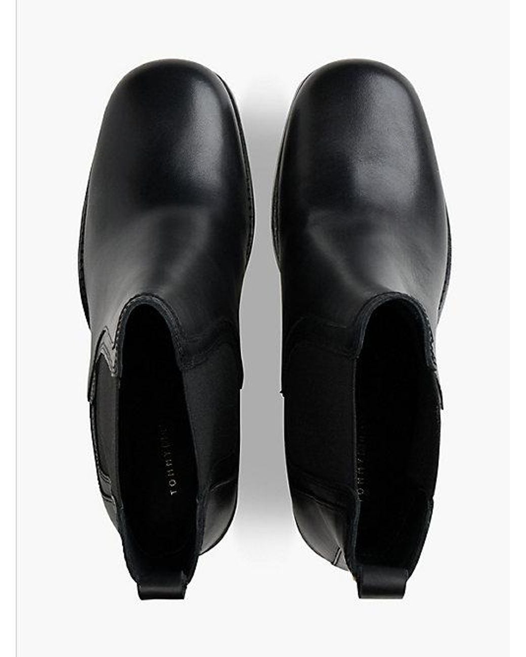 Tommy Hilfiger Black Leather Square Toe Block Heel Chelsea Boots