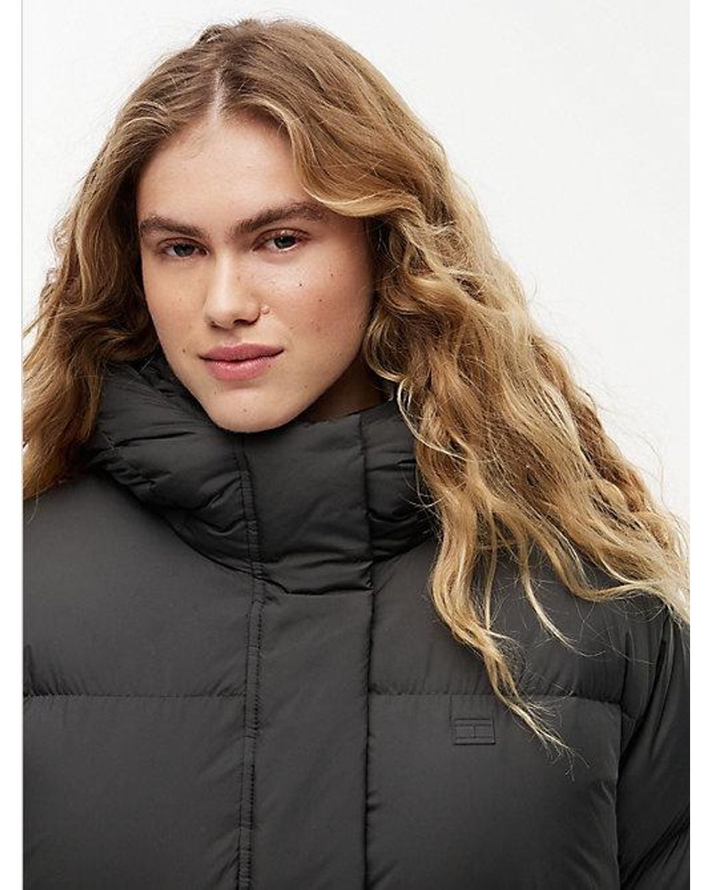 Tommy Hilfiger Black Curve Water Repellent Down Hooded Coat