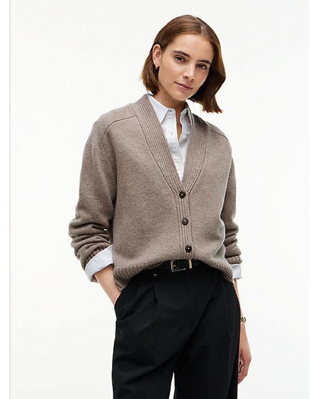 Tommy Hilfiger Gray Cashmere Blend Relaxed V Neck Cardigan