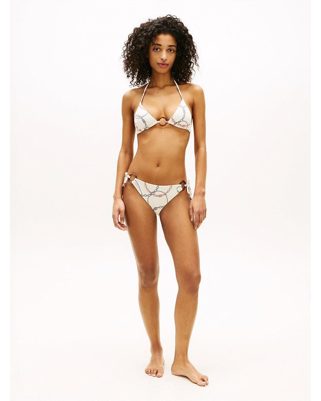 Haut De Bikini Triangle À Motif Et Anneau Tommy Hilfiger en coloris White