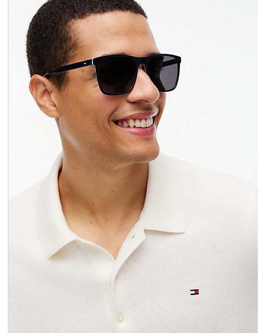 Tommy Hilfiger White Global Stripe Rectangular Sunglasses for men