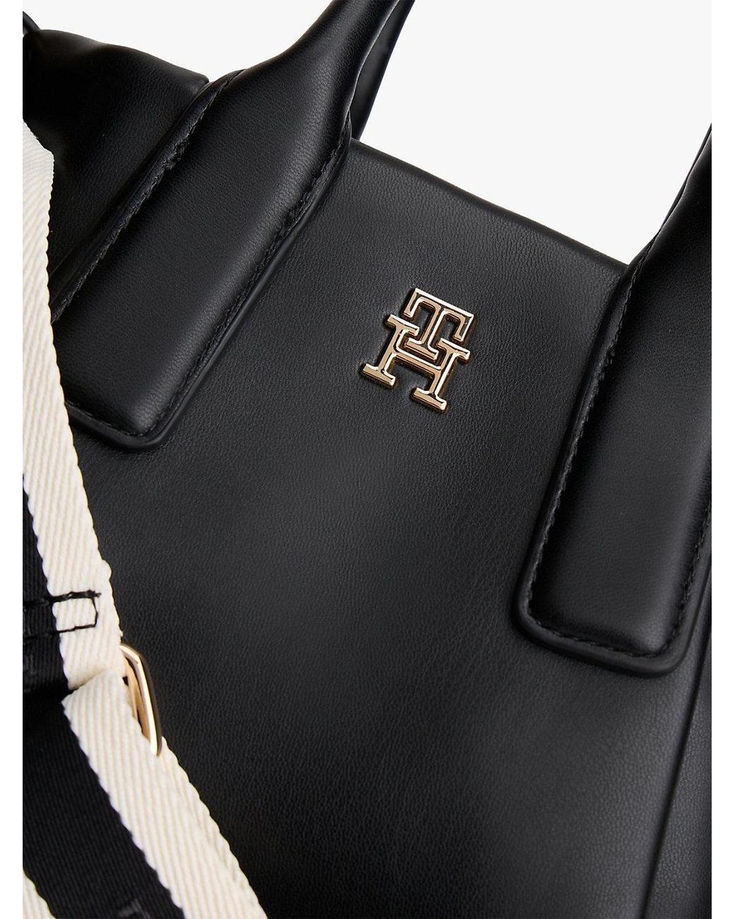 Tommy Hilfiger Black Essential Metallic Logo Crossbody Tote Bag