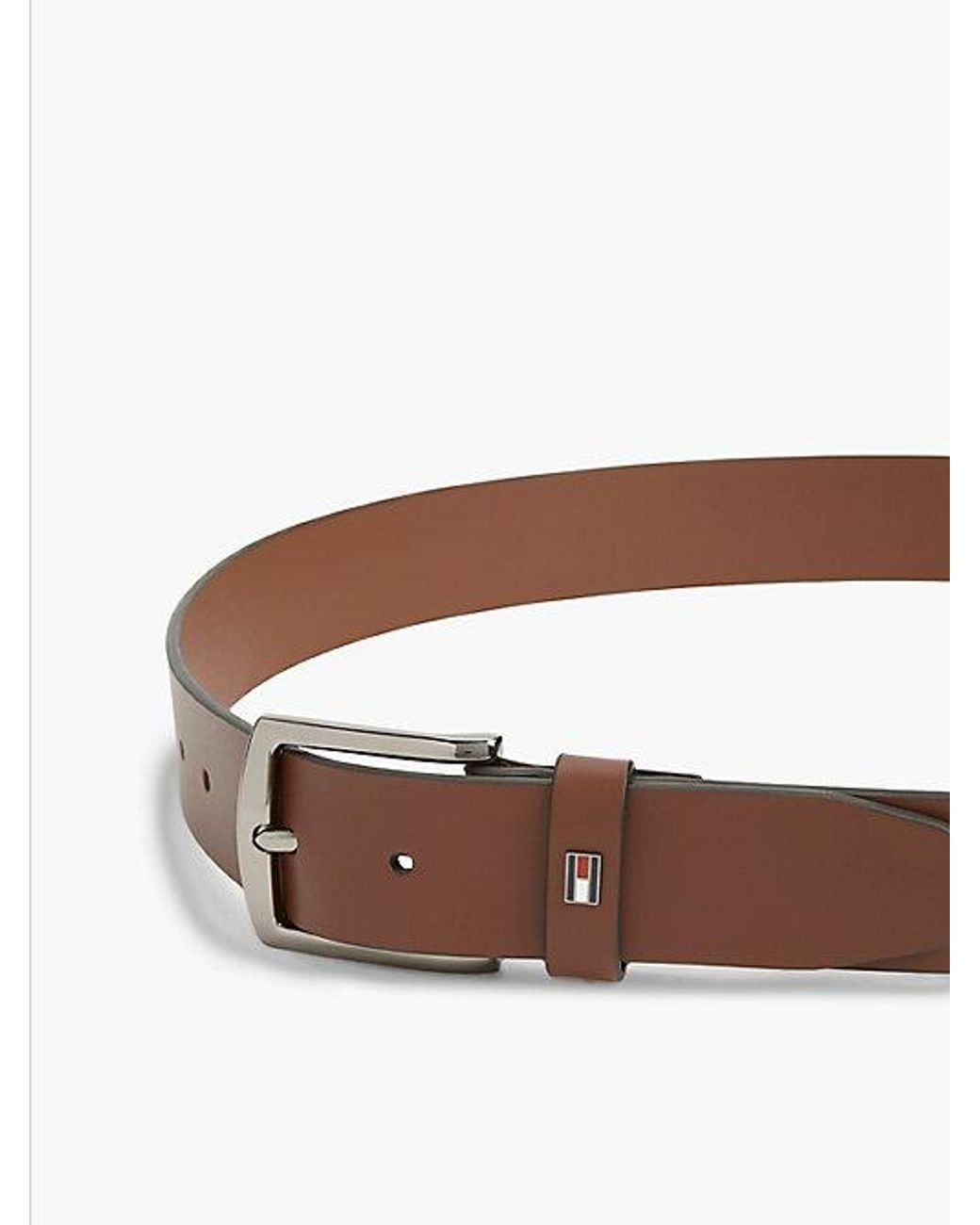 Tommy Hilfiger Brown Denton Leather Enamel Flag Belt for men