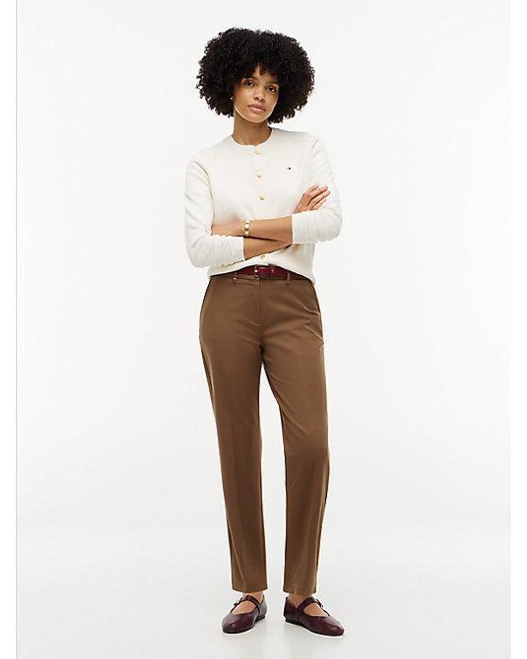 Tommy Hilfiger Brown Slim Straight Gabardine Trousers
