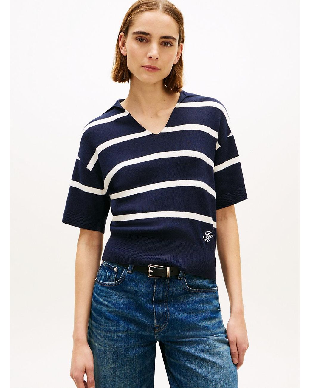 Tommy Hilfiger Blue Premium Knit Relaxed Polo Jumper