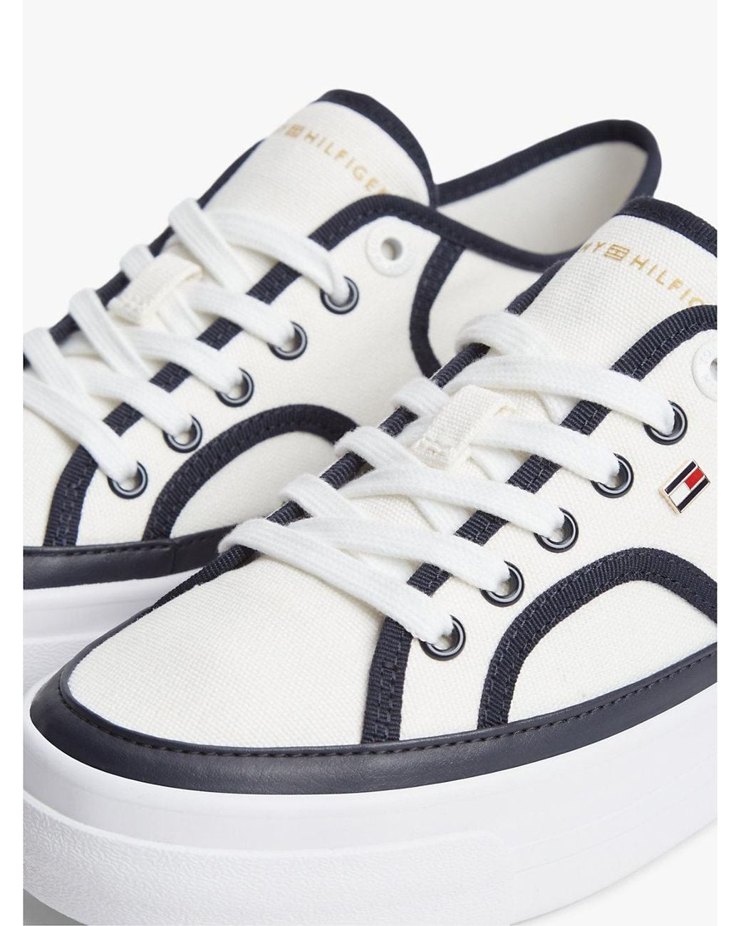 Tommy Hilfiger White Contrast Piping Canvas Platform Trainers