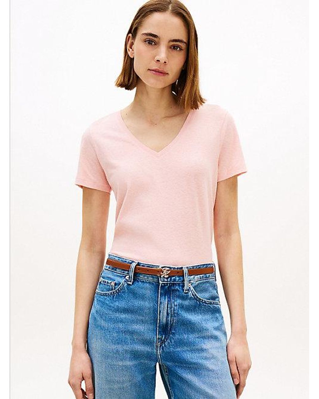 Tommy Hilfiger Blue Linen Blend V-Neck T-Shirt