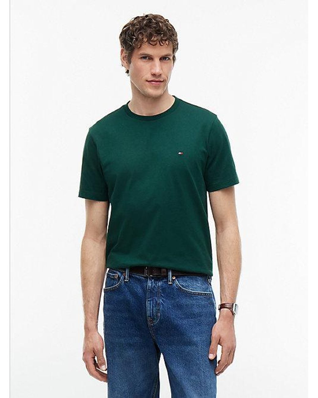 Tommy Hilfiger Green Flag Embroidery Jersey Crew Neck T-Shirt for men