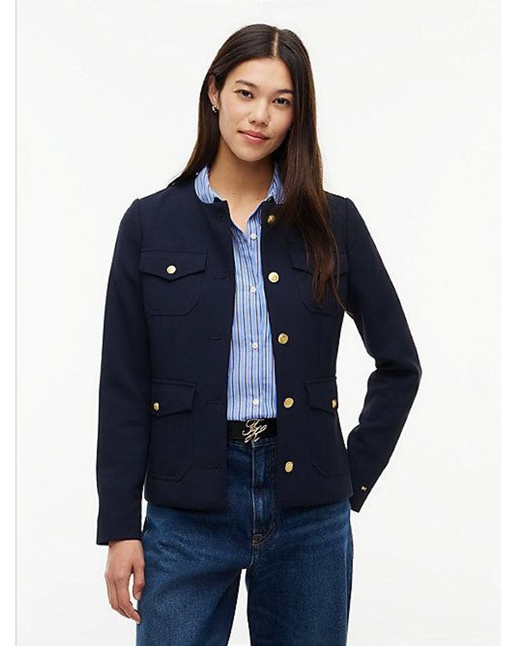 Tommy Hilfiger Blue Tone Button Collarless Slim Jacket
