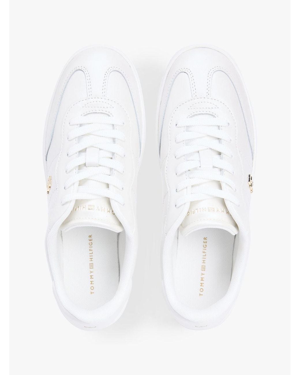 Tommy Hilfiger White Th Monogram Metallic Trainers With Leather