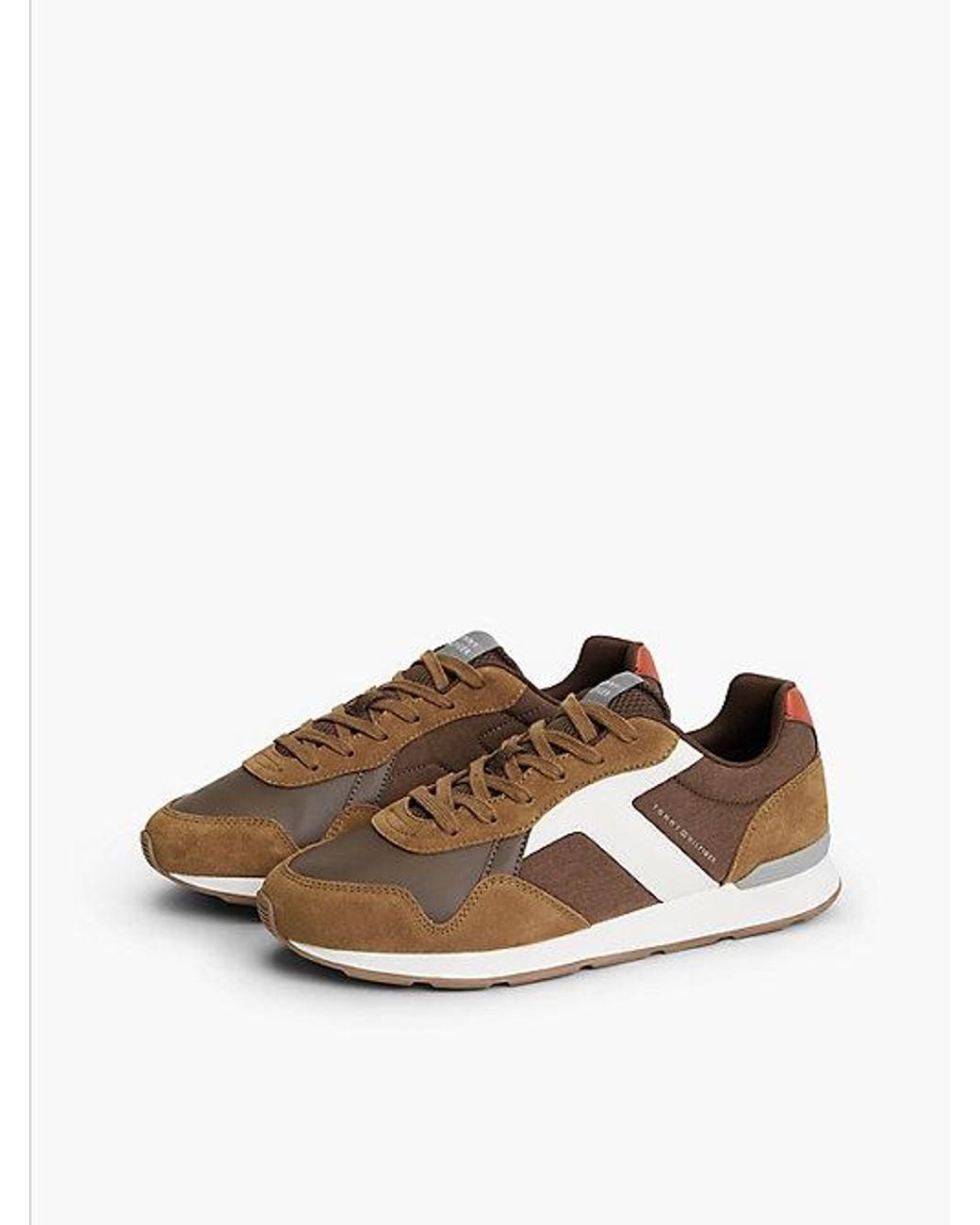 Tommy Hilfiger Brown Suede Mixed Texture Trainers for men