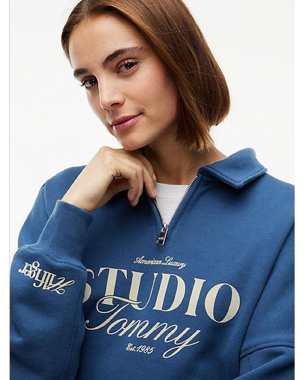 Tommy Hilfiger Blue Relaxed Quarter Zip Polo Collar Sweatshirt