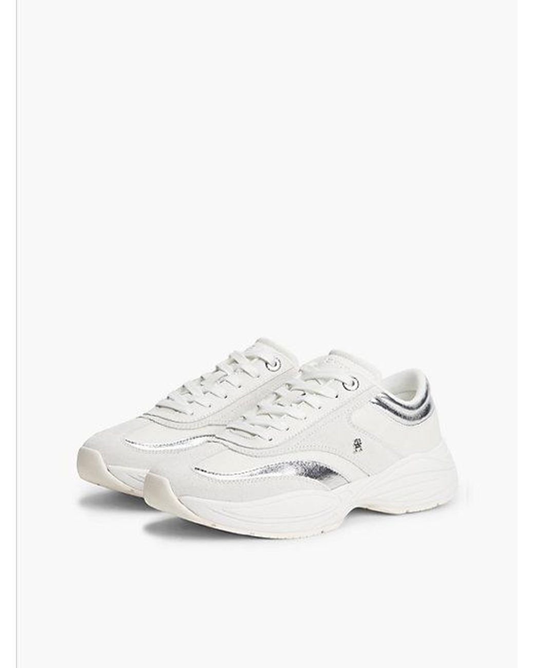 Tommy Hilfiger White Suede Th Monogram Metallic Trainers