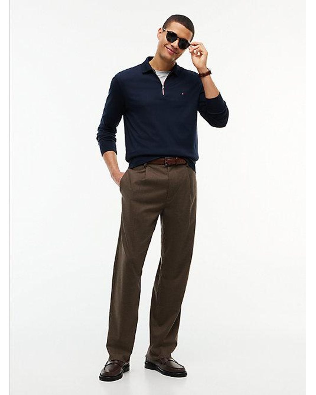 Tommy Hilfiger Blue Fluid Cotton Long Sleeve Polo Shirt for men