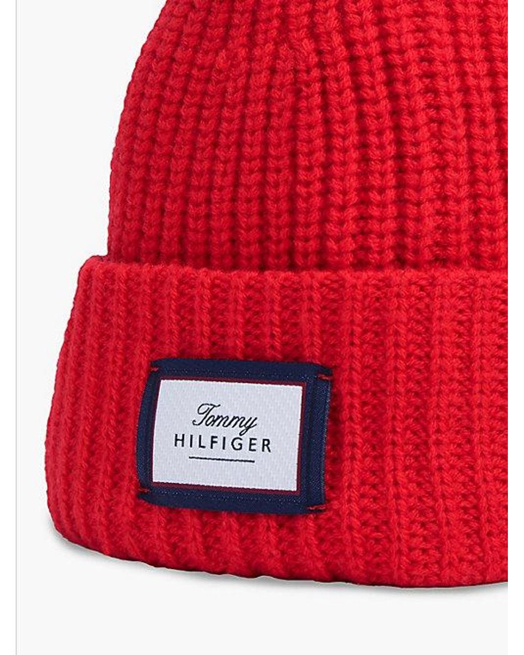 Tommy Hilfiger Red Pure Wool Chunky Rib Knit Beanie for men