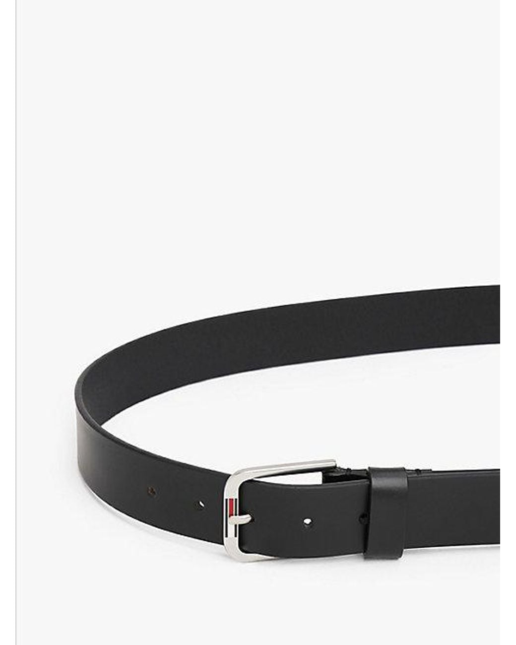 Tommy Hilfiger Black Austin Signature Square Buckle Leather Belt for men
