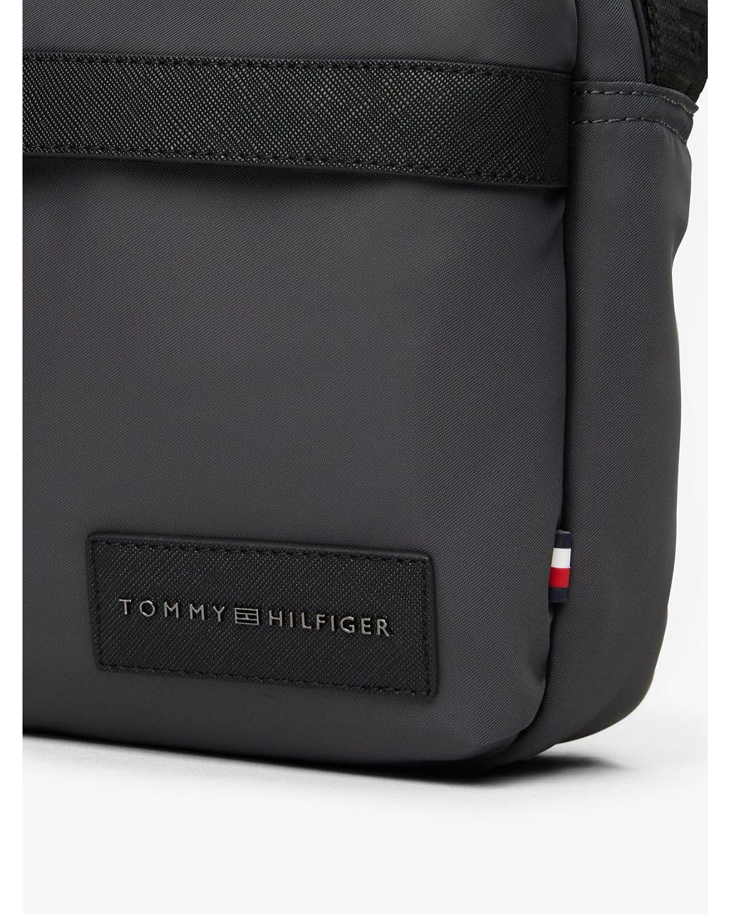 Tommy Hilfiger Black Textile Logo Patch Crossbody Reporter Bag for men