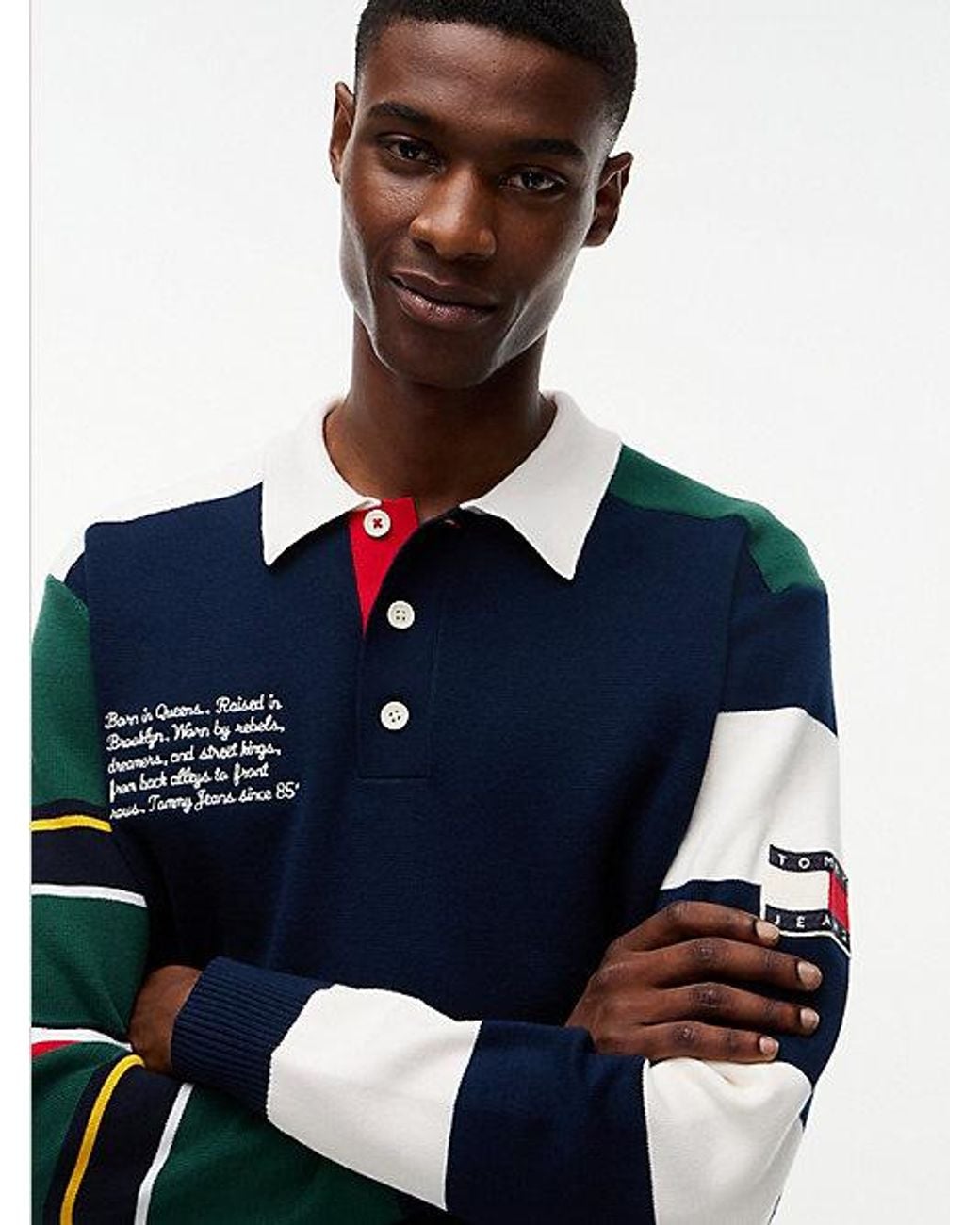 Tommy Hilfiger Blue Tommy Jeans Colour Blocked Knit Rugby Shirt for men
