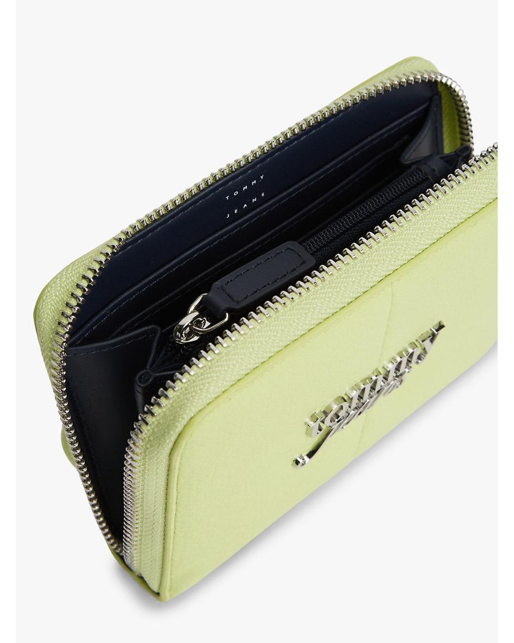 Tommy Hilfiger Green Wrist Strap Metal Logo Zip-Around Wallet