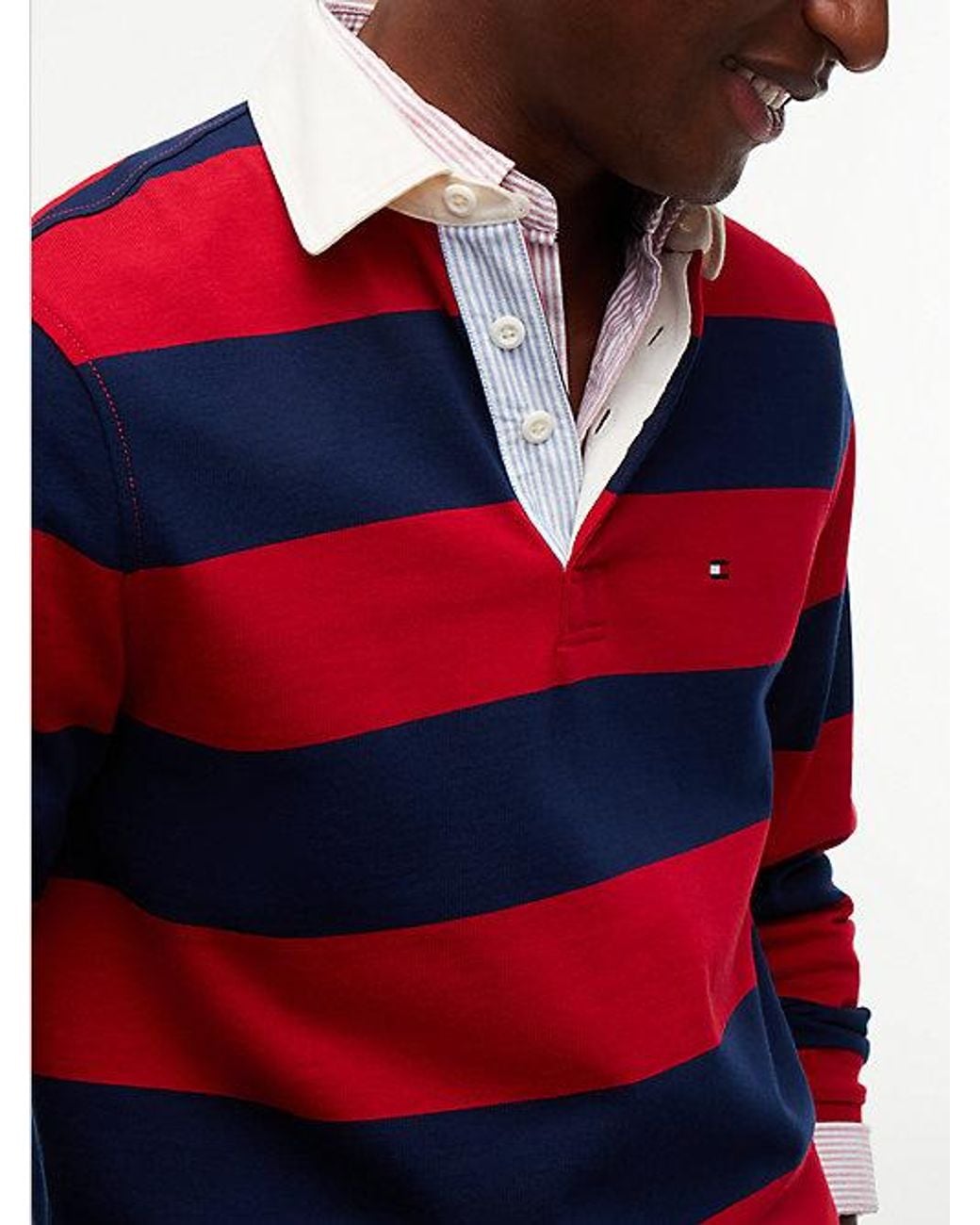 Tommy Hilfiger Red Rugby Stripe Jersey Sweatshirt for men