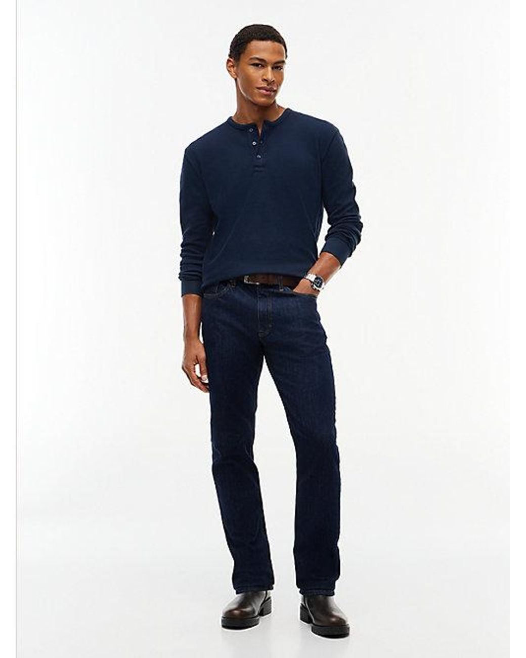 Tommy Hilfiger Blue Tommy Jeans Washed Waffle Knit Henley Long Sleeve T-Shirt for men