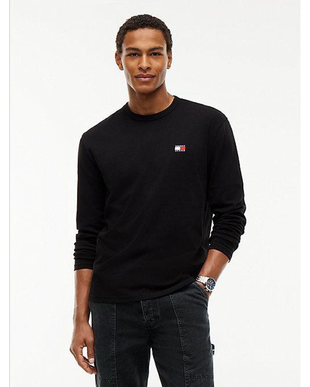 Tommy Hilfiger Black Tommy Jeans Badge Jersey Long Sleeve T-Shirt for men