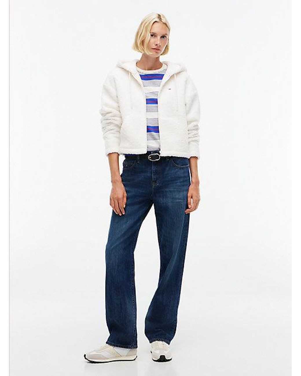 Tommy Hilfiger White Tommy Jeans Teddy Fleece Zip Thru Hoody