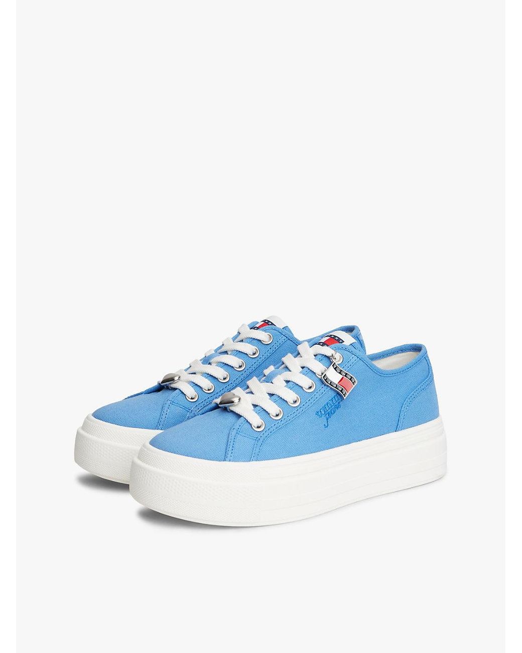 Tommy Hilfiger Blue Canvas Platform Trainers With Charms