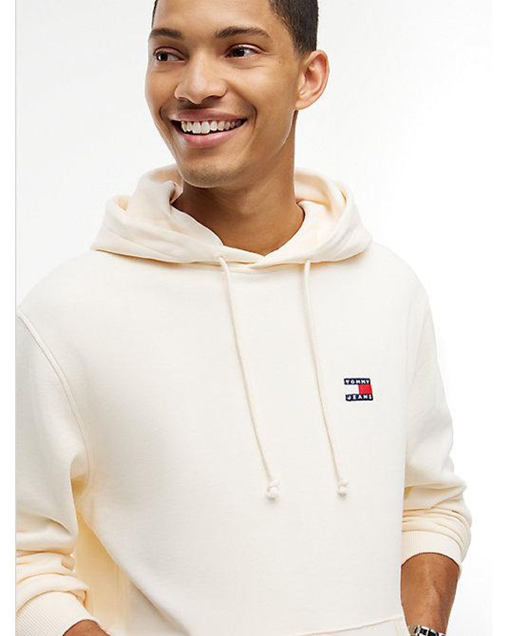 Tommy Hilfiger White Tommy Badge Brushed Fleece Hoody for men
