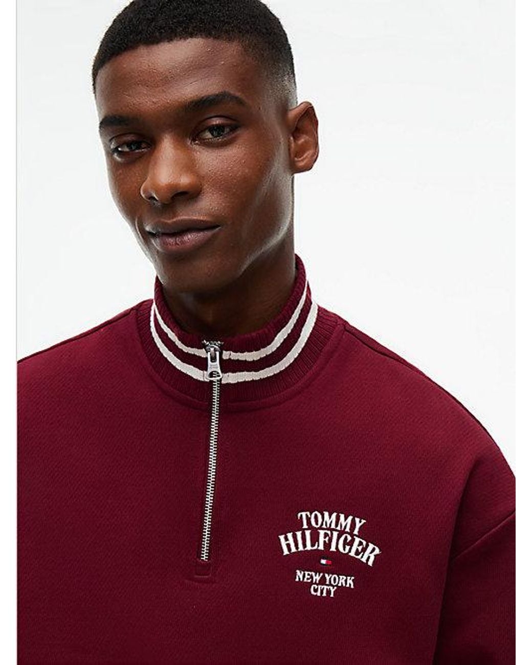 Tommy Hilfiger Red Varsity Relaxed Quarter Zip Sweatshirt for men
