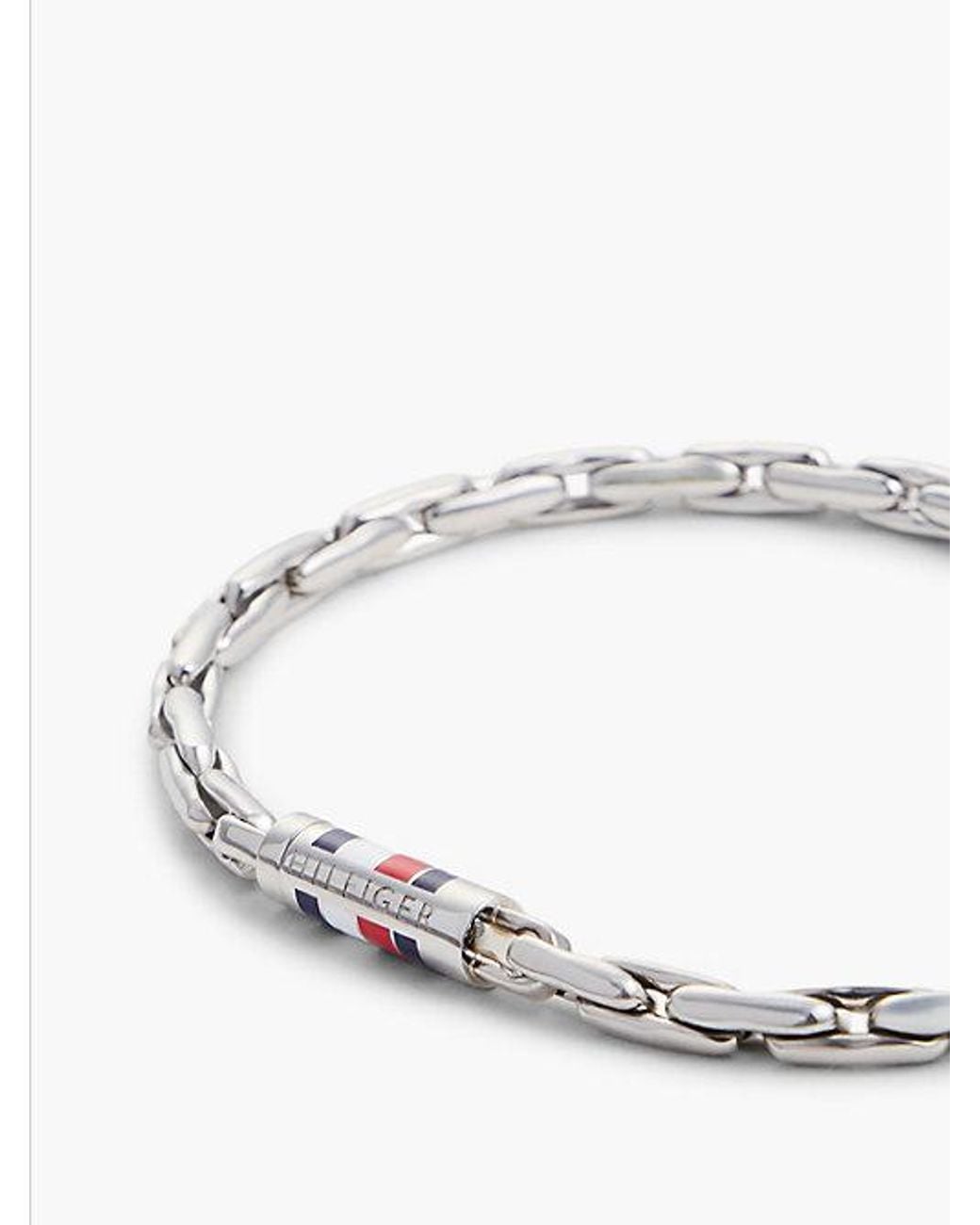 Tommy Hilfiger White Stainless Steel Box Chain Bracelet for men